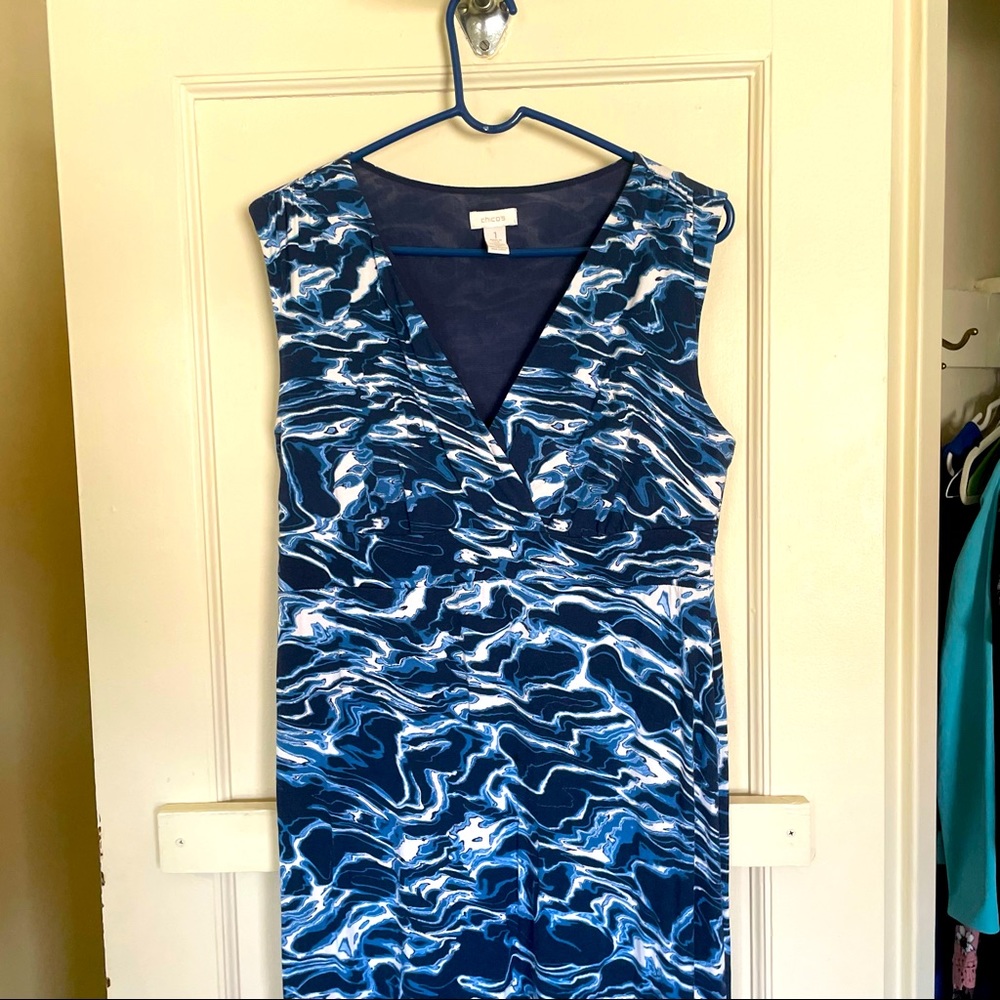 Chico’s Maxi Dress Empire Waist Blue White Wave Pattern - size L - NWOT - Picture 3 of 9